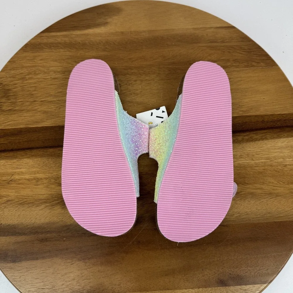 New Big Kids Harper Canyon Delilah Rainbow Glitter‎ Pink Slide Sandals Size 2 Y